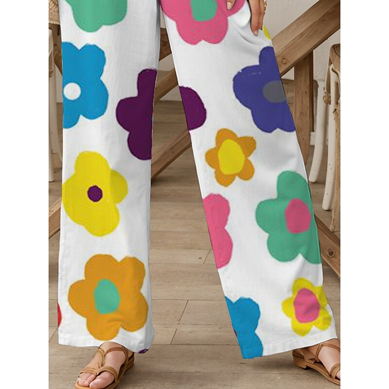 Women's Wide Leg Chinos Baggy Pants Vacation Vintage Fashion Full Length High Waist Floral Graphic Printing Soft Breathable Micro-elastic Formal Outdoor Vacation Rainbow Summer Spring Loose Fit3