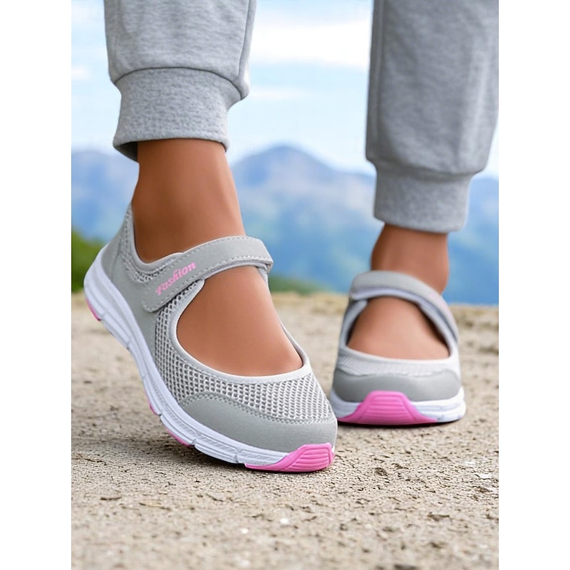 Women's Breathable Mesh Walking Shoes with Magic Tape Strap – Lightweight Athletic Flats, Great for Outdoor Fitness, Travel Hikes, Casual Errands & Active Lifestyles