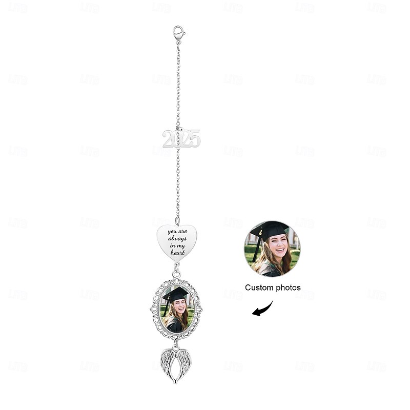 Personalized Graduation Tassel Photo Charm with Angel Wing, Custom Graduation Gift with Year Tag, Unique Keepsake to Capture Youth, Sentimental Pendant for Family, Friends, or Lovers2