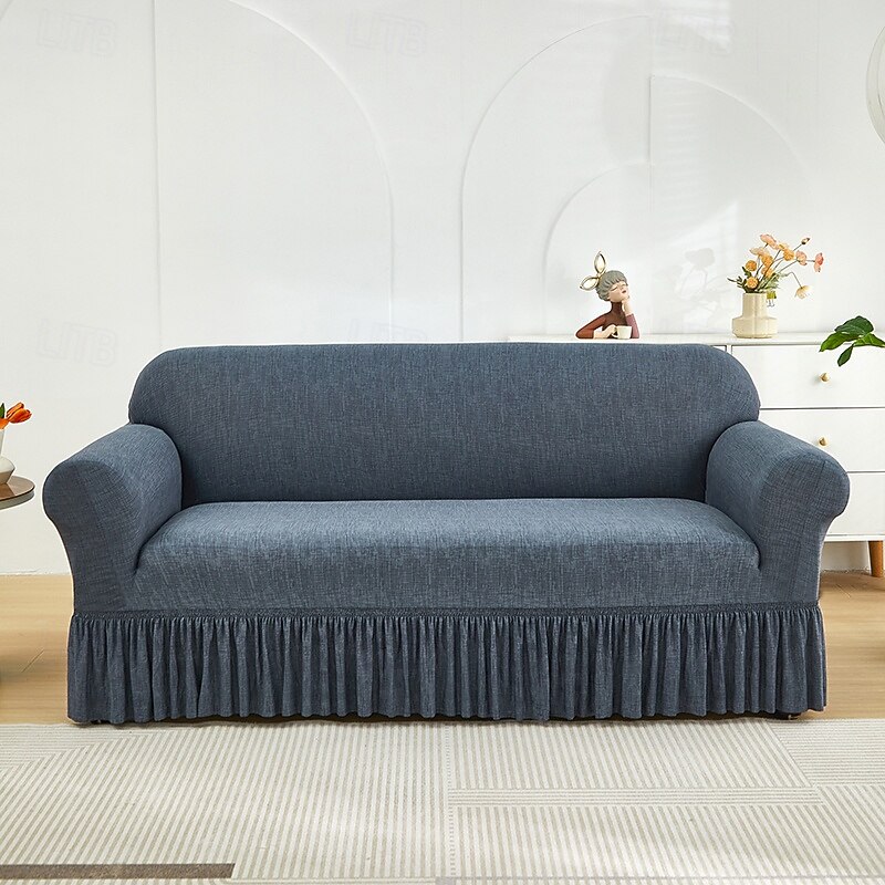 1PC Sofa Cover With Ruffle Details Fashionable Elastic Close Fitting Elastic Polyester Spandex Throw Style Sofa Cover Stretchable Machine Washable Reactive Printing - Suitable For Armchairs Doub4