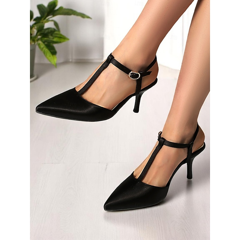 Women's Brown T-Strap Pointed Toe Heels - Elegant Slingback Dress Shoes with Buckle for Office Wear and Daytime Dates2