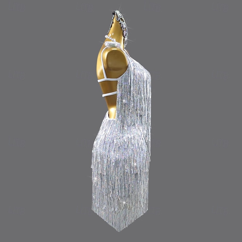 Latin Salsa Dance Dress Tassel Sequins Women's Rumba Chacha Performance Party Costume Sleeveless4