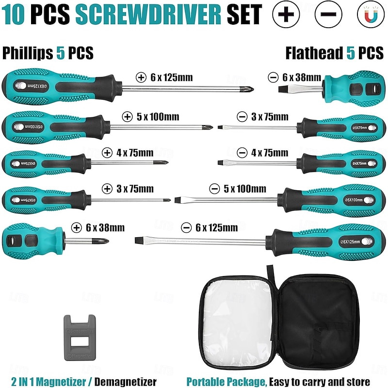 Magnetic Screwdriver Set 10 PCS,5 Phillips and 5 Flat Head Precision Screwdriver,Professional Cushion Grip and Non-Slip for Repair Home Improvement Craft,Green2