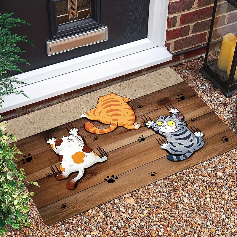 Funny Animal Cats Doormat Kitchen Mat Floor Mat Non-Slip Area Rug Oil Proof Rug Indoor Outdoor Mat Bedroom Decor Bathroom Mat Entrance Rug