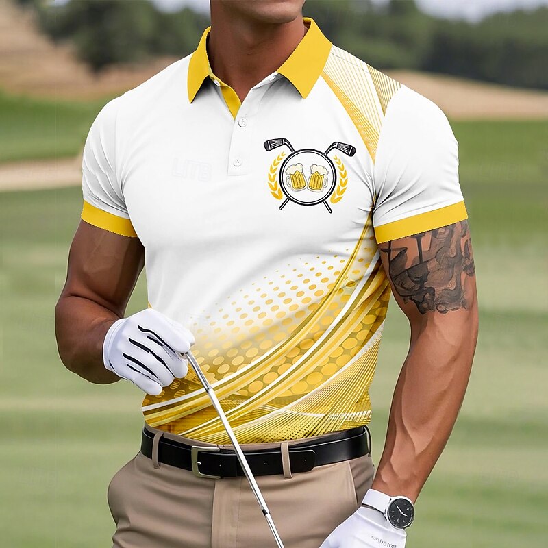 Men's Oktoberfest Beer Golf Sports Polo Shirts Short Sleeve Polo Shirts Collared Shirts Business Casual Outdoor Athleisure Daily Wear 3D Print Summer Yellow Blue2