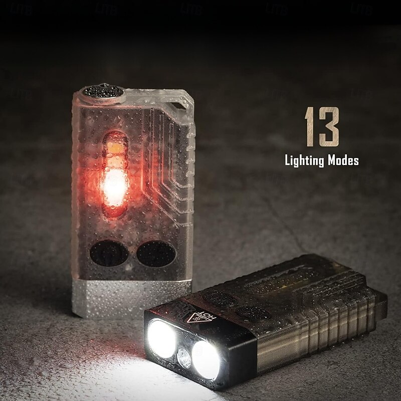 LED Flashlight Small Powerful EDC Super Bright 1000 LM LED Keychain Flash Light with 365nm UV Red Green Blue Light Mini Pocket COB Side Tail Magnet Beeping Sound 14 Modes3