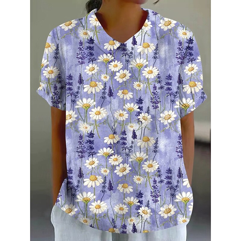 Women's Blouse Floral Graphic Vintage Tropical Stylish Short Sleeve Shirt Collar Regular Tops Daily Holiday Going out Print Sage Green White Pink Purple Rose Pink Summer Spring3