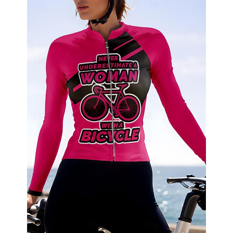 Women's Cycling Jersey Graphic Geometric Geometic Long Sleeve Bike Jersey Top with 3 Rear Pockets Sunscreen UV Resistant Quick Dry Reflective Strips Sports Pink Clothing Apparel