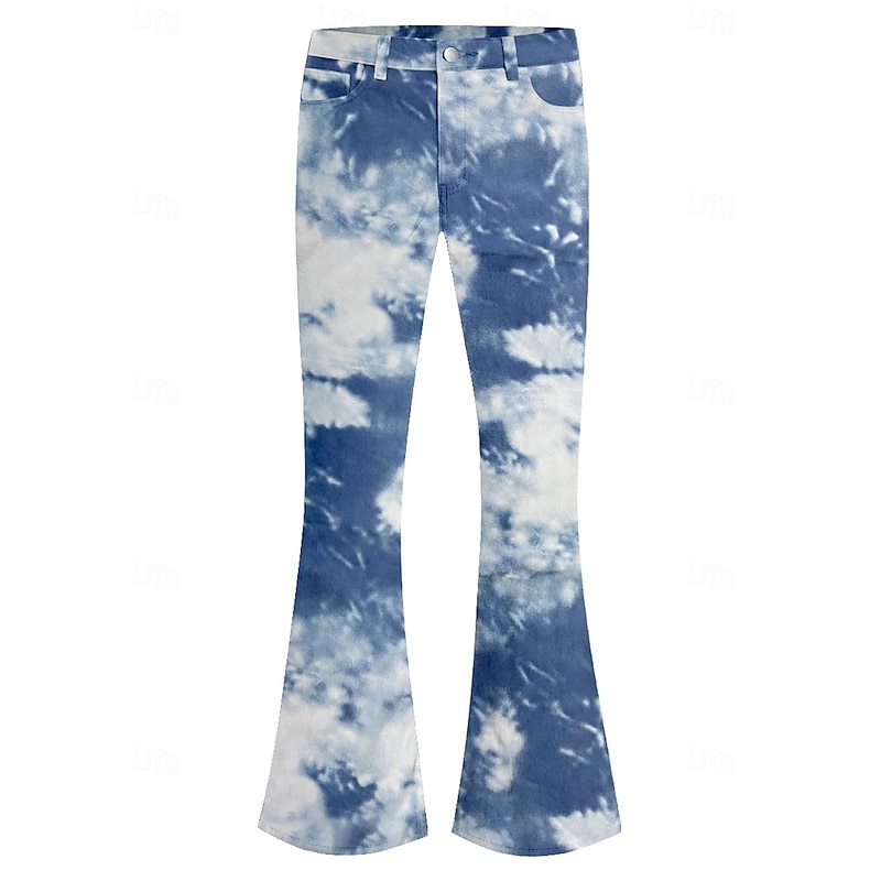 Retro Vintage 1970s Groovy Bell Bottom Pants Flared Trousers Disco mid rise sky Psychedelic Fancy Dress Men's Halloween Carnival Vacation Music Festival Festival Adults' Pants3