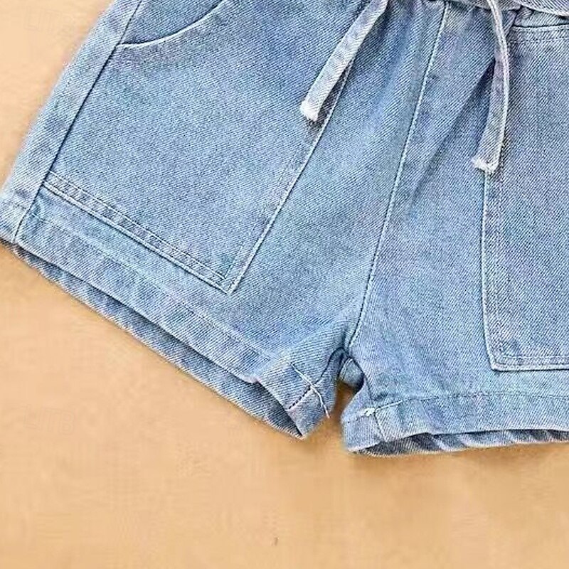 Kids Girls' Shorts Solid Color Adorable Patchwork School 4-12 Years Summer Blue Light Blue4