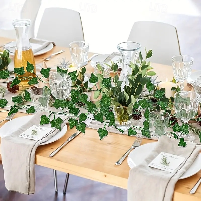 Artificial Ivy Garland Greenery Vines Plant, Fake Hanging Plants Wall Decor, Faux Ivy Leaf Garland for Wedding Party Garden Home Ceiling Decoration2