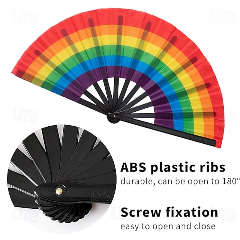 Pride Folding Fan Boots on The Ground Holographic Folding Hand Fan, Rainbow Line Dance Clap Fan, LGBTQ Party Supplies, Love is Love Foldable Popping Fan in Laser Colors4