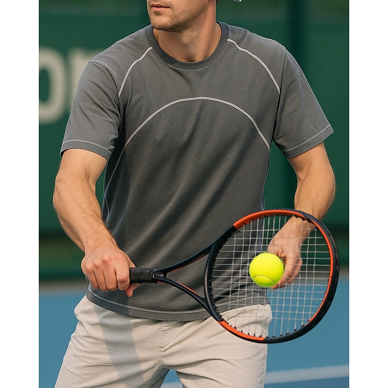 Men's Solid Colored Sport Shirt Tennis Shirt Tennis Tee Short Sleeves Contrast Binding Sweat-Wicking Moisture Wicking Breathable Tennis Golf Pickleball Black Yellow Grey Tennis Clothing3