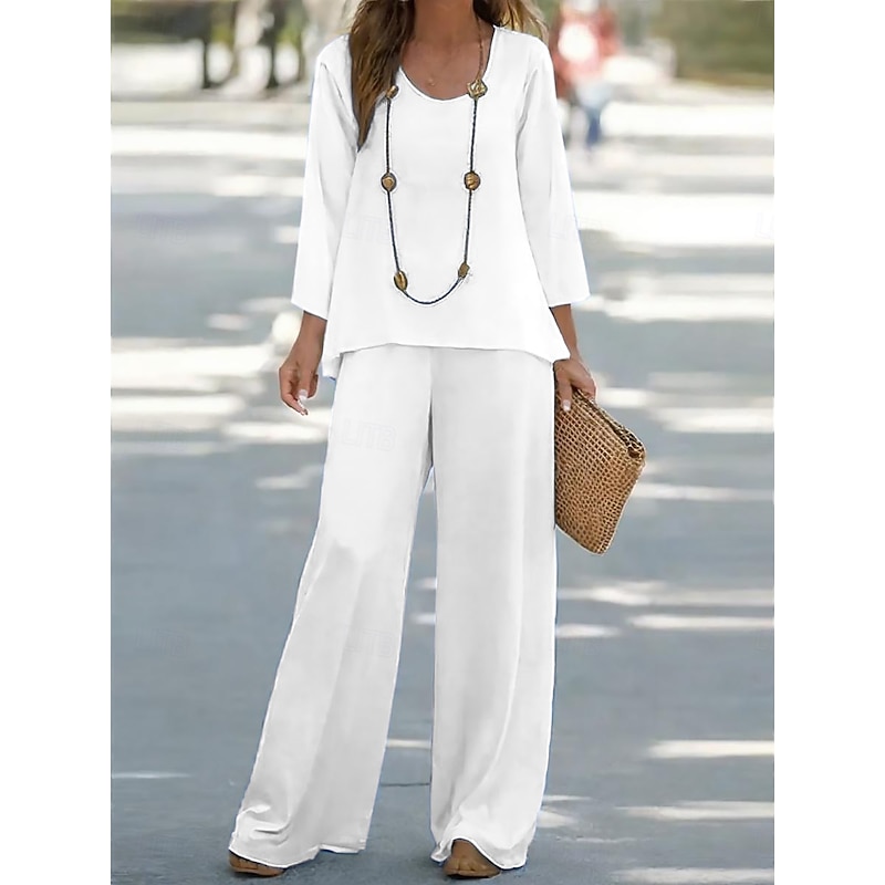 Women's Shirt Blouse Long Sleeve 3/4 Length Sleeve Round Neck U Neck Solid Color Graphic Plain Print Outdoor Vacation Casual White Pink Blue Summer Loose Fit