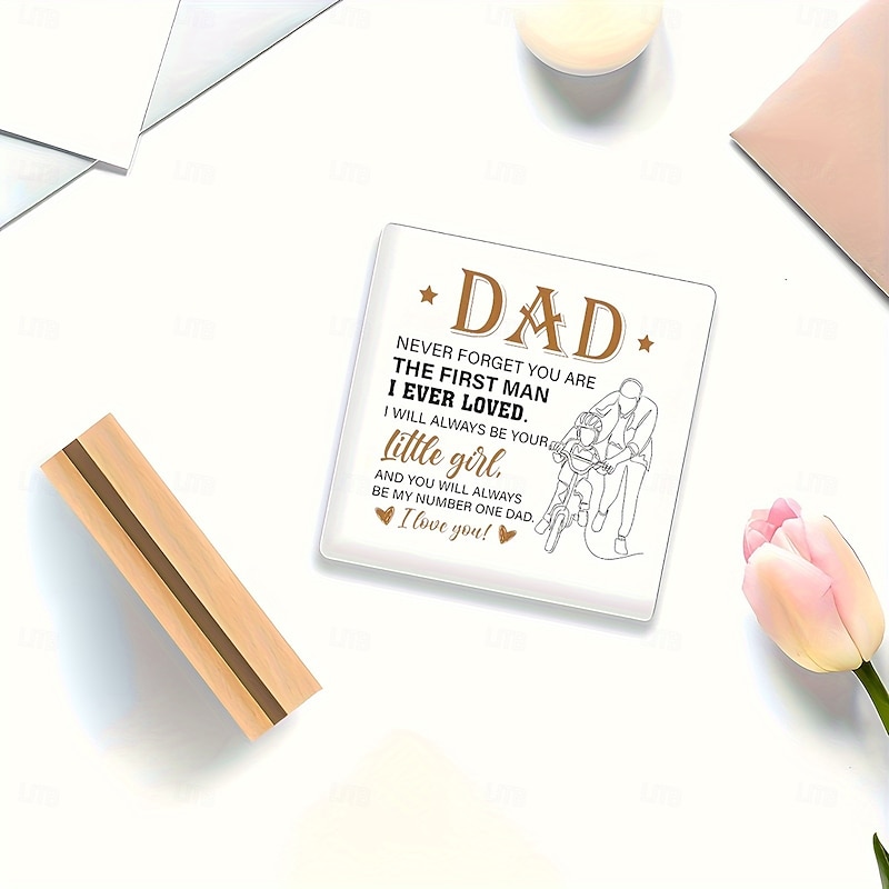 Dad Gift from Daughter, Vertical Acrylic Plaque with Wooden Base, Heartfelt Father's Day or Christmas Gift, No Power Needed, No Feather4