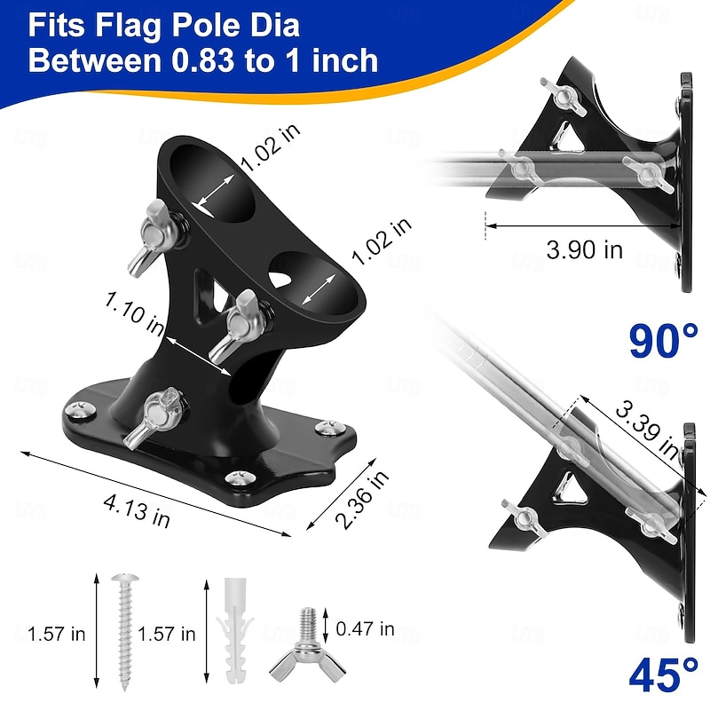 Flag Pole Holder for Outside House, Outdoor Flag Holder, Metal Flag Pole Bracket, Aluminum Alloy Flag Mount, Heavy Duty Flagpole Mounting Bracket, Dual Position Flag Pole Mount, 1 Inch4
