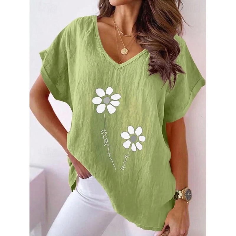 Women's Shirt Floral Graphic Plants Vintage Stylish Classic Short Sleeve Crew Neck Regular Tops Daily Beach Wear Vacation Wear Print Pink Blue Green Summer Spring