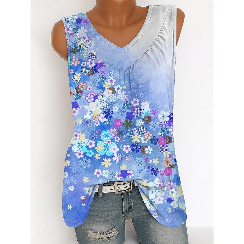 Women's Camisole Tank Top Floral Graphic Vintage Tropical Stylish Sleeveless V Neck Long Tops Daily Print Pink Blue Green Summer Spring4