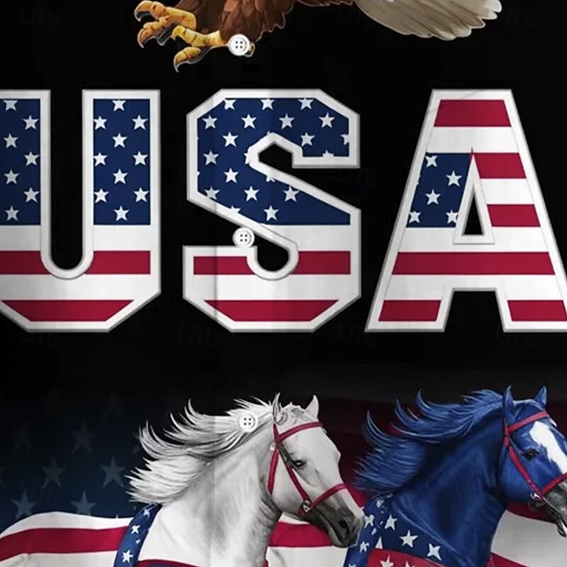 Independence Day Men's American US Flag Eagle Patriotic Shirt Summer Shirt Button Up Shirt Short Sleeve Fashion Casual Holiday Summer Spring Turndown 3D Print Collared Shirts Front One Pocket Black2