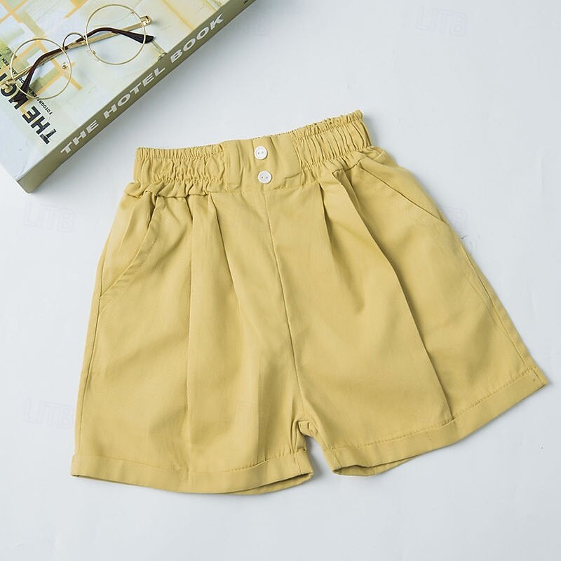Kids Girls' Shorts Solid Color Streetwear Pocket Outdoor 4-12 Years Summer White Yellow Green4