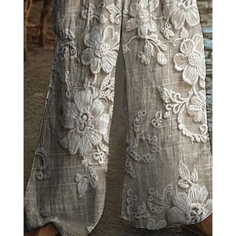 Women's Normal Jumpsuit Casual Floral Sleeveless Wide Leg Round Neck Pocket Buttons Street Daily Regular Fit Gray Summer3