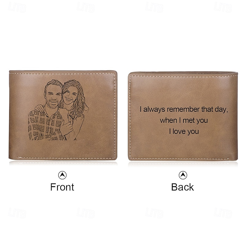 Personalized Photo Engraved Leather Wallet Custom Best Gift for Dad, Custom Text, Father's Day, Birthday, Anniversary, Christmas Gift for Him, Personalized Leather Wallet for Men2