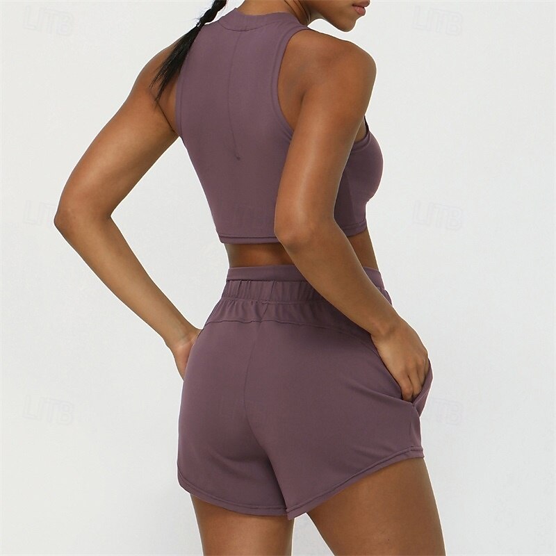 Women's Solid Colored Sports Set Tennis Set Two-piece Suit Sleeveless Wide Waistband Breathable Tennis Golf Pickleball Shorts Top Yellow Purple Tennis Clothing2