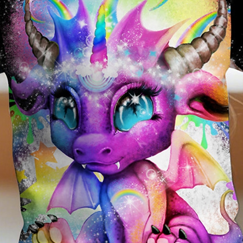 Rainbow Lil Dragonz by Sheena Pike Girls' 3D Rainbow Dragon T shirt Tee Short Sleeve Summer Spring Fashion Basic Kids 4-12 Years Crew Neck Outdoor Casual Daily Regular Fit2