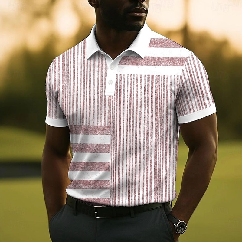 Men's Striped Polo Short Sleeve Polo Shirts Collared Shirts Casual School Outdoor Daily Wear 3D Print Summer Red Blue Green3