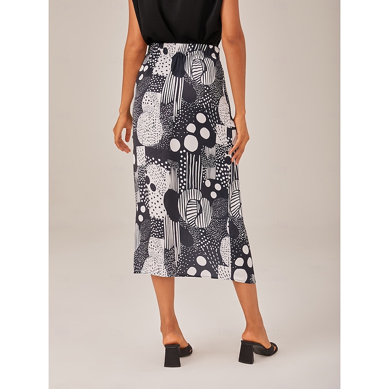 Satin Color Block Elastic Waist Midi Skirt4