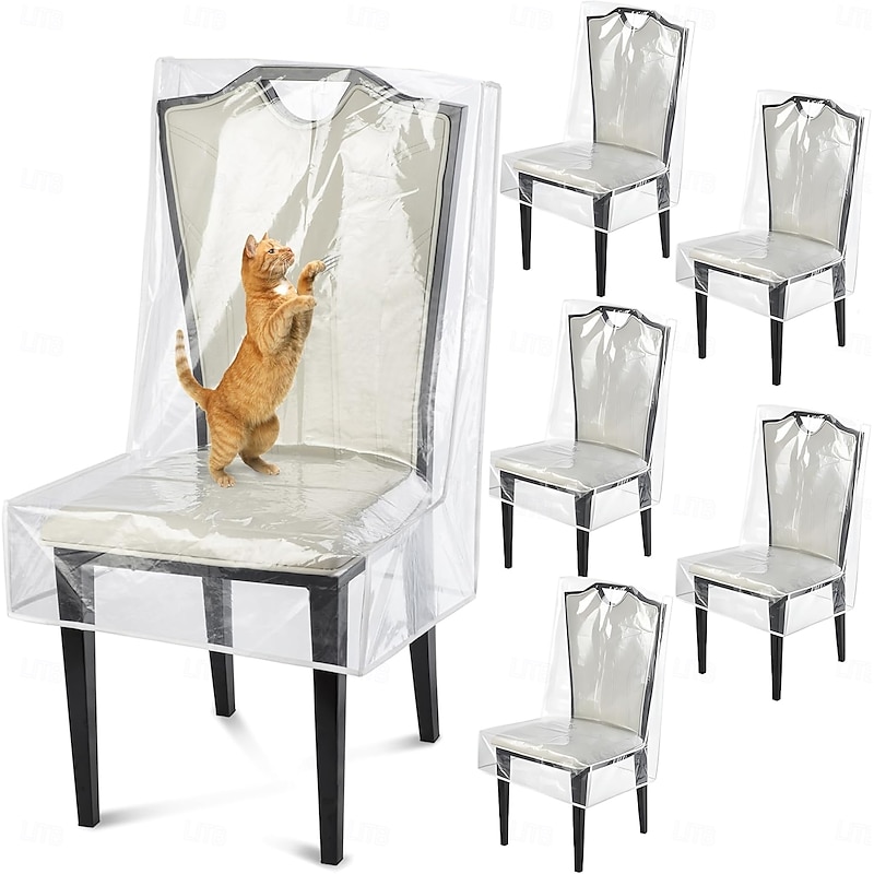 100% Waterproof Dining Chair Covers, Waterproof Kitchen Chair Protectors,Clear Plastic Seat Chair Protector,Keep Your Chair Away from Water Dust Stain and Pet Claws