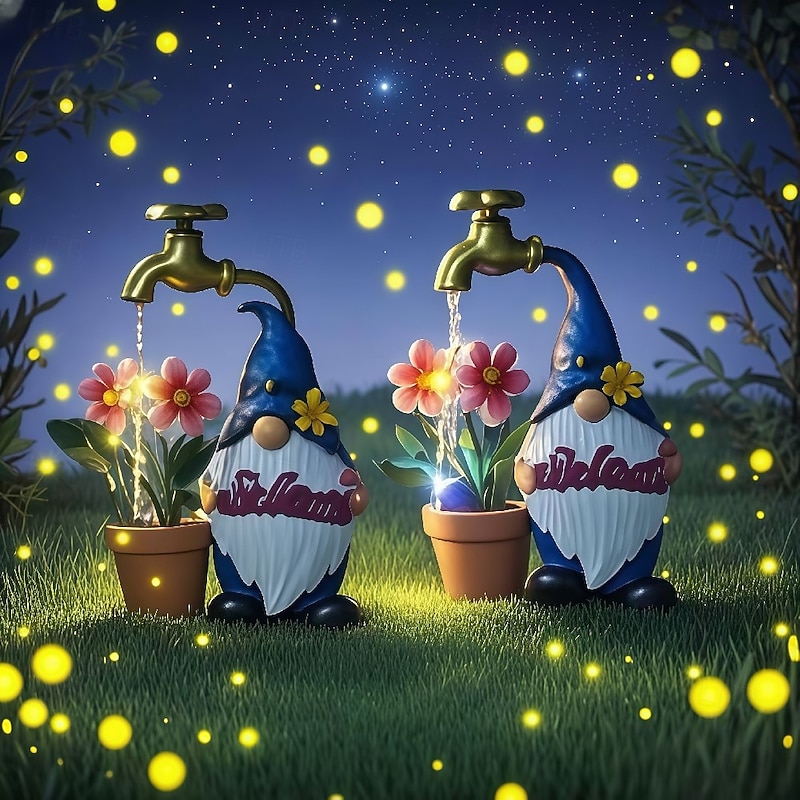 Outdoor Solar Faucets Pathway Lights Garden Dwarves Lawn Lights Illuminated Decorative Lights Metal Garden Lights Festive Atmosphere Surround Lights And Plug-In Lights  1PC