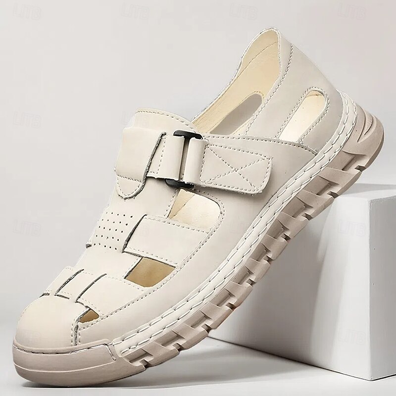 Men's Sandals White Closed-Toe Sports Sandals with Adjustable Straps and Durable Sole for Outdoor Activities and Water Sports