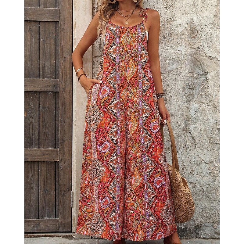 Women's Normal Jumpsuit Streetwear Floral Sleeveless U Neck Print Street Daily Regular Fit Black Red Blue Summer3