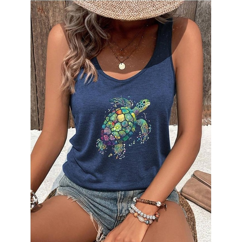 Women's Camisole Tank Top Graphic Animal Elegant Daily Hawaiian Sleeveless Crew Neck Regular Tops Daily Holiday Beach Wear Print Navy Blue Summer Spring