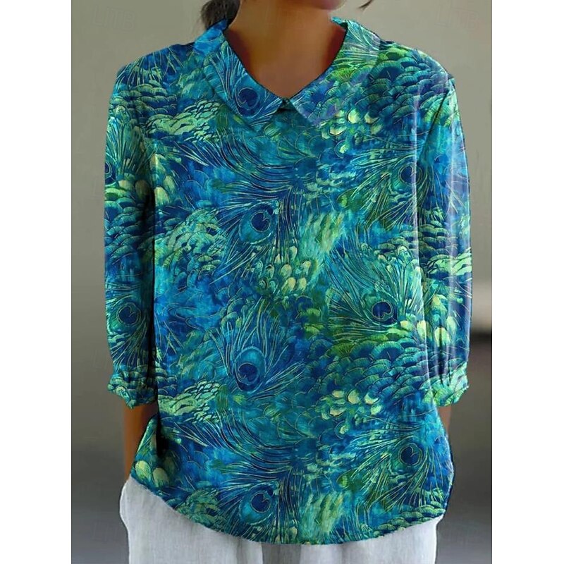 Women's Blouse Long Sleeve Peter Pan Collar Casual Floral Graphic Vintage Tropical Daily Collar Regular Tops Daily Buttons Print Black Light Green Blue Purple Green Summer Spring2
