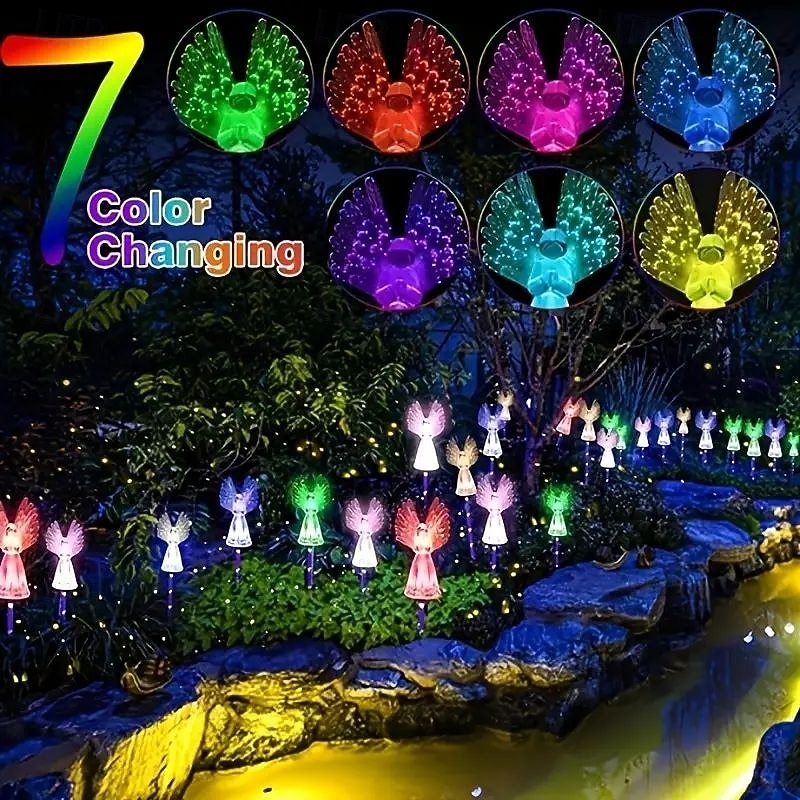 4 Pcs Solar Angel Garden Light Outdoor Path Light Waterproof Lawn Light Landscape Lights Home Yard Walkway Garden Patio Holiday Decoration