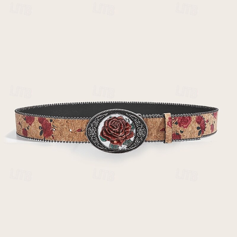 Women's Belt PU Red Khaki Waist Belt Outdoor Holiday Floral2