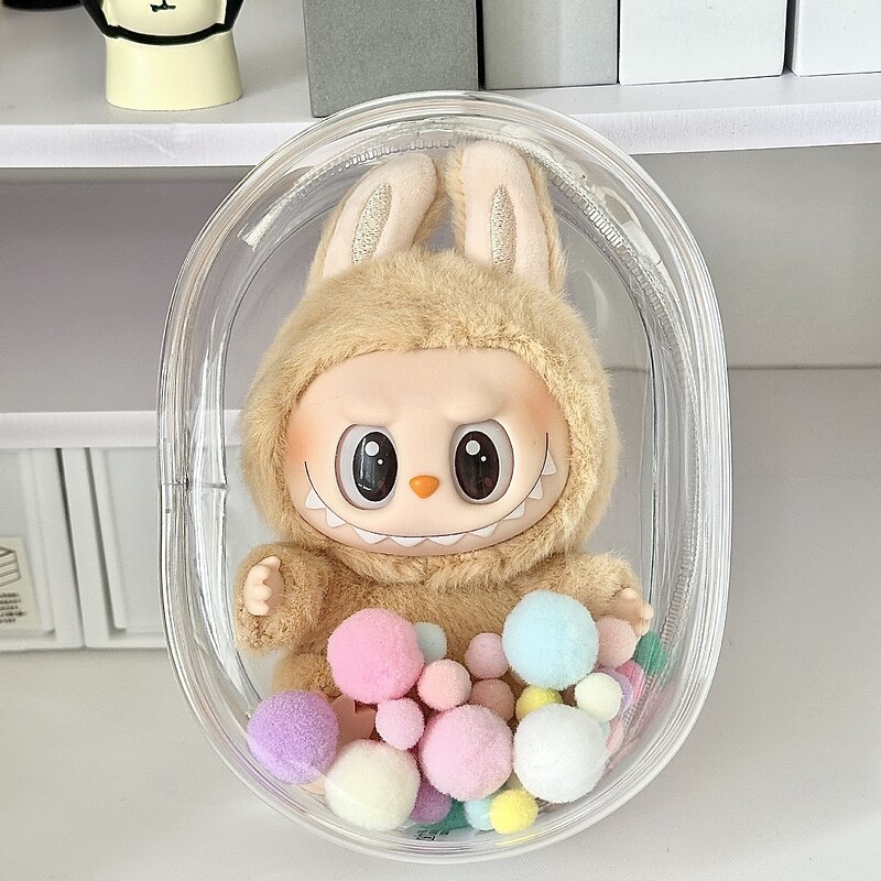 Protective Bag ForLabubu, for 17CM Doll CryingBaby Series, Transparent PVC Case for 17 CM Doll, Display Box ForLabubu Crying Again Plush, Easy Installation, Protect Your Doll