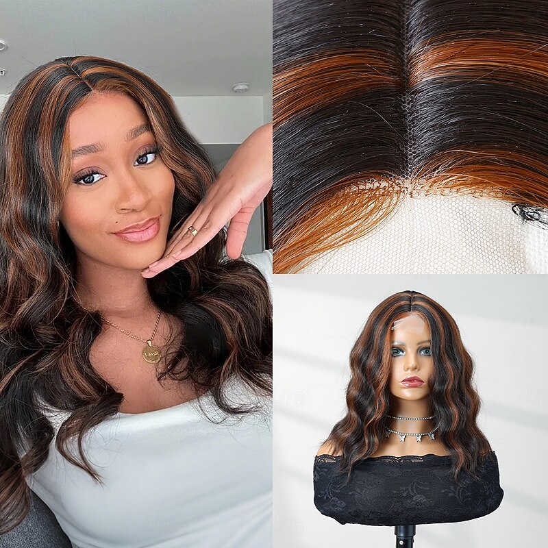 Synthetic Lace Wig Curly Style 14 inch Multi-color Middle Part U Part Wig Women's Wig Dark Brown