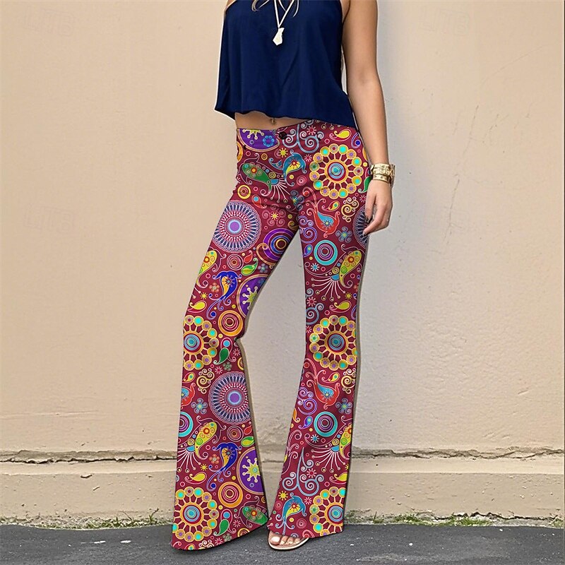 Retro Vintage Boho 1970s Bell Bottoms Pants Flare Leggings Flared Trousers Hippie Disco High Waist Paisley Tribal Fancy Dress Women's Halloween Carnival Vacation Music Festival Festival Adults' Pants4