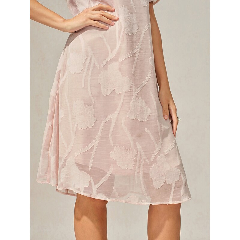 Women's Knee Length Dress Chiffon Dress Elegant Casual Loose Fit Floral Short Sleeve Crew Neck Pink Summer3