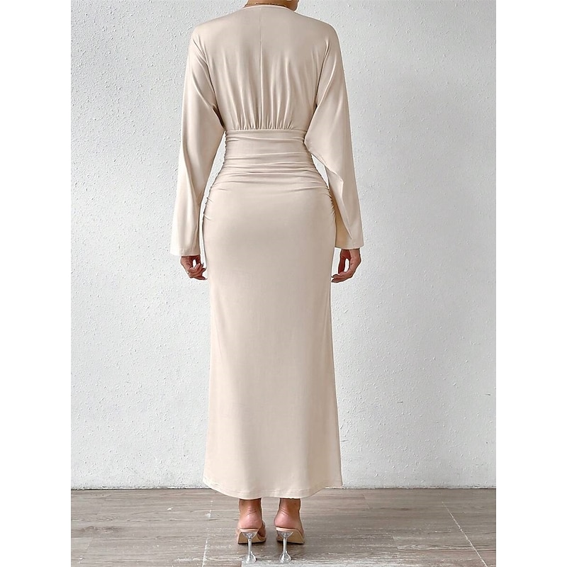 Dress Mother of the Bride Dress Elegant V Neck Floor Length Jersey Long Sleeve with Ruched3