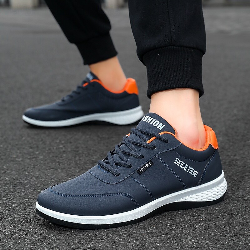 Men's Premium Navy Blue Faux Leather Sneakers with White Soles and Comfortable Lace-Up Design for Casual Everyday Wear4