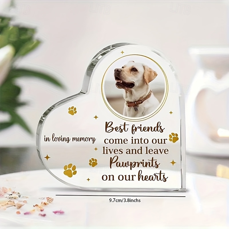 Personalized Acrylic Heart Pet Memorial Plaque, Custom Dog Photo Block and Paw Print Keepsake, Sympathy Gift for Pet Loss, Tabletop Decor for Valentine's Day, Christmas, Thanksgiving, Graduation, Gift for Wife, Dad, Kids2