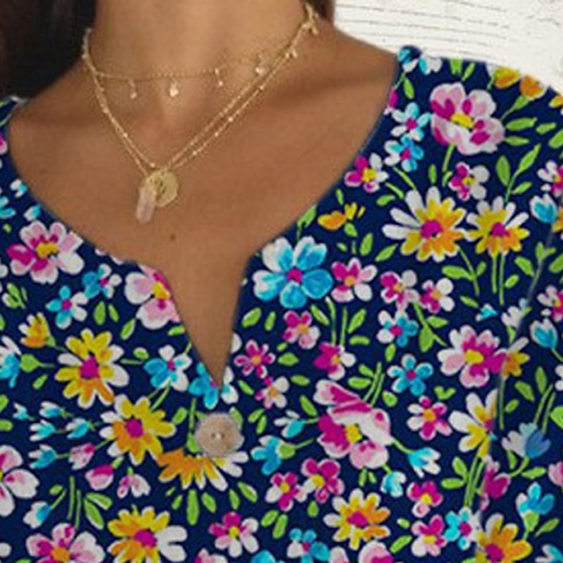 Women's Shirt Summer Tops Floral Graphic Classic Casual 3/4 Length Sleeve V Neck Regular Tops Daily Weekend Print Rainbow Summer Spring Fall4