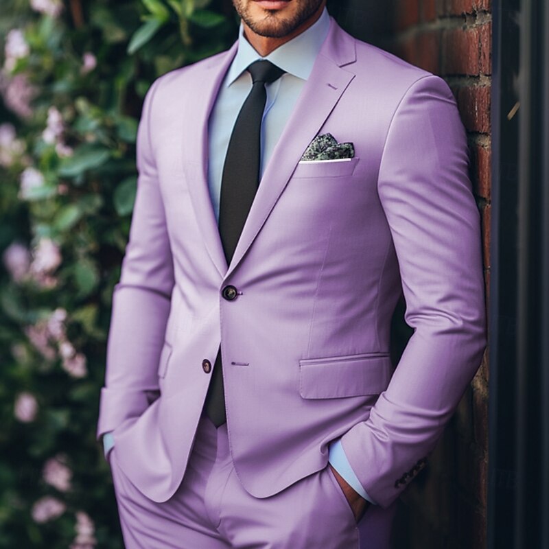 Men's Wedding Party Suits Lilac Purple Summer Fashion Formal Solid Colored Standard Fit 2 Piece Single Breasted Two-buttons