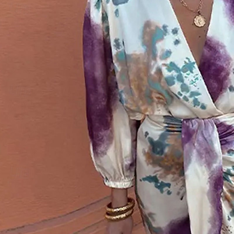 Women's Midi Dress Casual Dress Floral Dress Print Dress Fashion Modern Outdoor Holiday Going out Regular Fit Flower Long Sleeve V Neck Purple Summer4