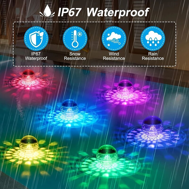 2 Pcs Underwater Lights Floating Pool Light Solar LED Color Changing Light IP67 Waterproof  for Outdoor Hot Spring Ponds Gardens and Hot Tub Fountain Lights at SPA Parties2
