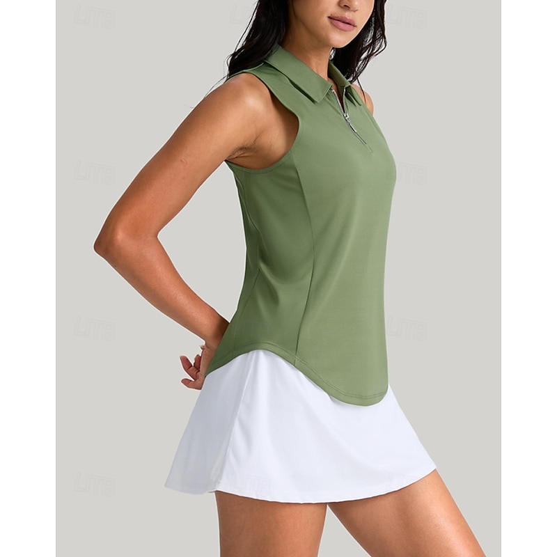 Women's Solid Colored Tennis Shirt Sleeveless UPF50+ Quick Dry Tennis Golf Badminton Zip Collar Tee Tshirt Top Black Navy Blue Green Tennis Clothing2